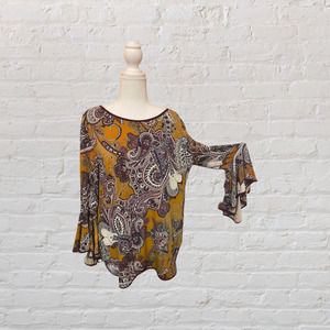 MSK Multi-colored Paisley blouse/top with Burgandy Trim